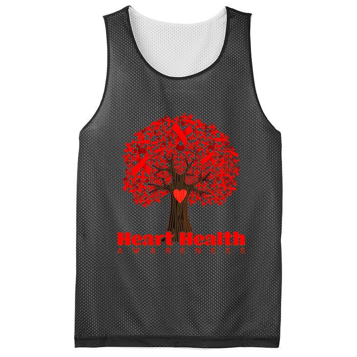 Heart Health Awareness Red Ribbon Heart Tree Mesh Reversible Basketball Jersey Tank