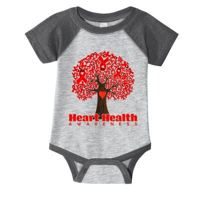 Heart Health Awareness Red Ribbon Heart Tree Infant Baby Jersey Bodysuit