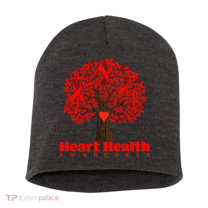 Heart Health Awareness Red Ribbon Heart Tree Short Acrylic Beanie