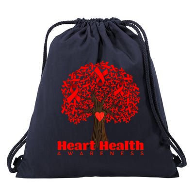 Heart Health Awareness Red Ribbon Heart Tree Drawstring Bag