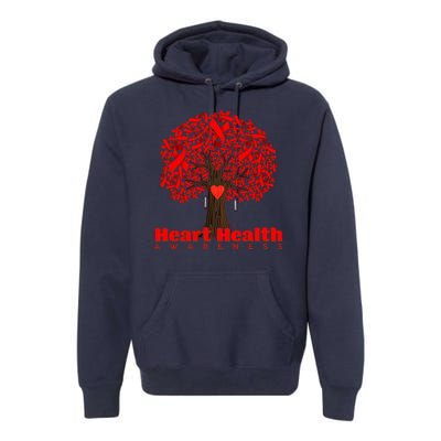 Heart Health Awareness Red Ribbon Heart Tree Premium Hoodie