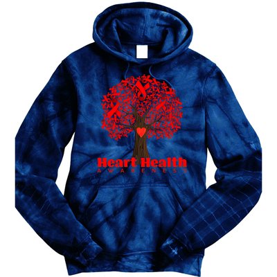 Heart Health Awareness Red Ribbon Heart Tree Tie Dye Hoodie