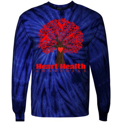 Heart Health Awareness Red Ribbon Heart Tree Tie-Dye Long Sleeve Shirt