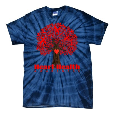 Heart Health Awareness Red Ribbon Heart Tree Tie-Dye T-Shirt