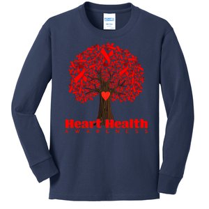 Heart Health Awareness Red Ribbon Heart Tree Kids Long Sleeve Shirt