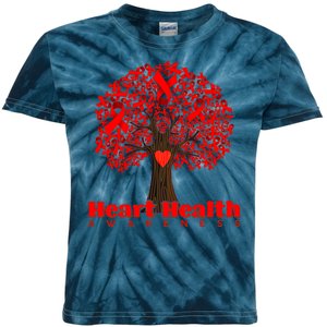 Heart Health Awareness Red Ribbon Heart Tree Kids Tie-Dye T-Shirt