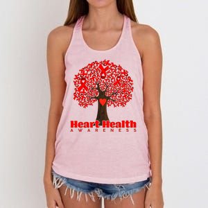 Heart Health Awareness Red Ribbon Heart Tree Women's Knotted Racerback Tank