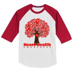 Heart Health Awareness Red Ribbon Heart Tree Kids Colorblock Raglan Jersey