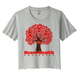 Heart Health Awareness Red Ribbon Heart Tree Women's Crop Top Tee