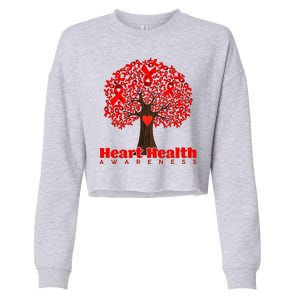 Heart Health Awareness Red Ribbon Heart Tree Cropped Pullover Crew