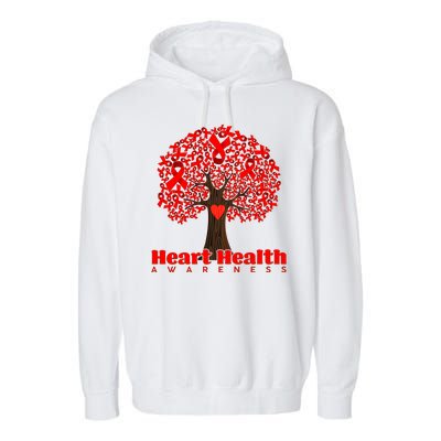 Heart Health Awareness Red Ribbon Heart Tree Garment-Dyed Fleece Hoodie