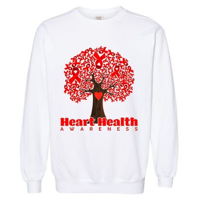Heart Health Awareness Red Ribbon Heart Tree Garment-Dyed Sweatshirt