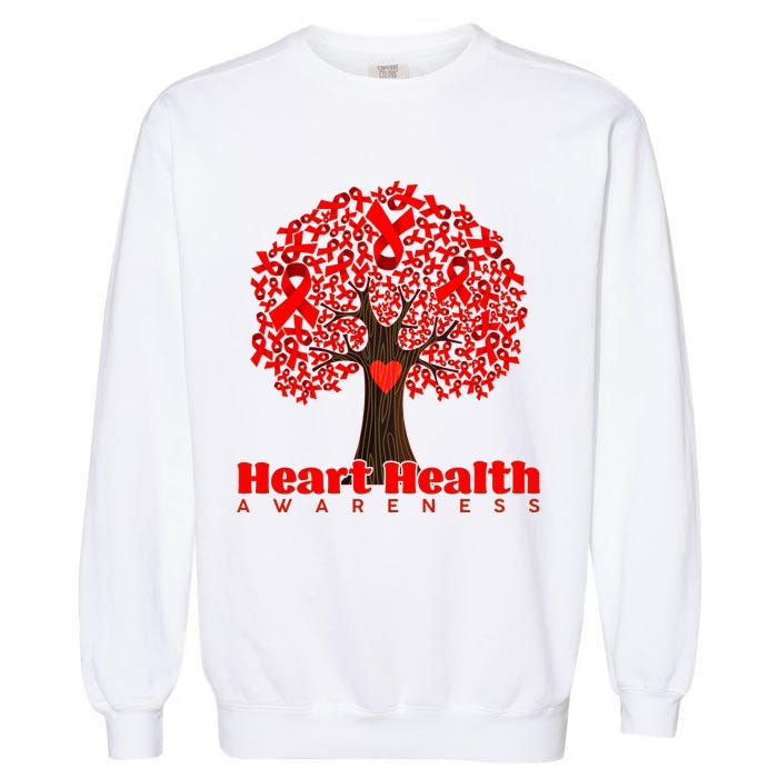 Heart Health Awareness Red Ribbon Heart Tree Garment-Dyed Sweatshirt