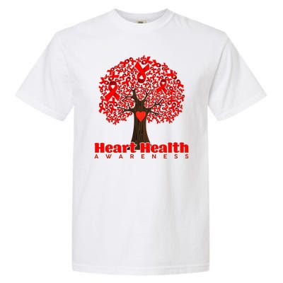 Heart Health Awareness Red Ribbon Heart Tree Garment-Dyed Heavyweight T-Shirt