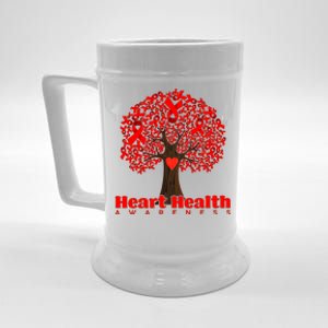 Heart Health Awareness Red Ribbon Heart Tree Beer Stein