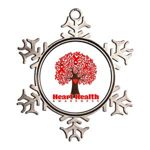 Heart Health Awareness Red Ribbon Heart Tree Metallic Star Ornament