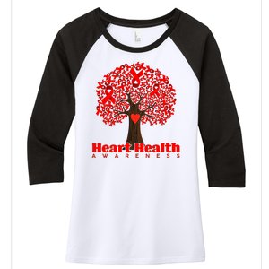 Heart Health Awareness Red Ribbon Heart Tree Women's Tri-Blend 3/4-Sleeve Raglan Shirt