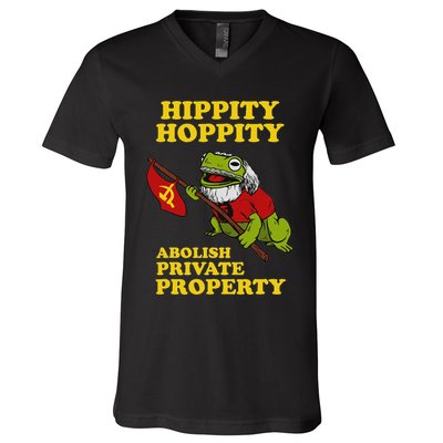 Hippity Hoppity Abolish Private Property Frog Meme V-Neck T-Shirt