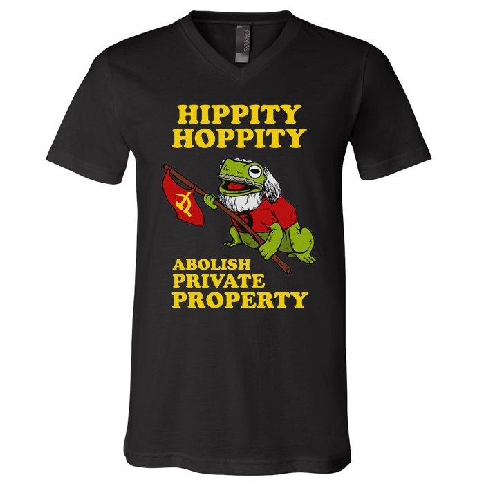 Hippity Hoppity Abolish Private Property Frog Meme V-Neck T-Shirt