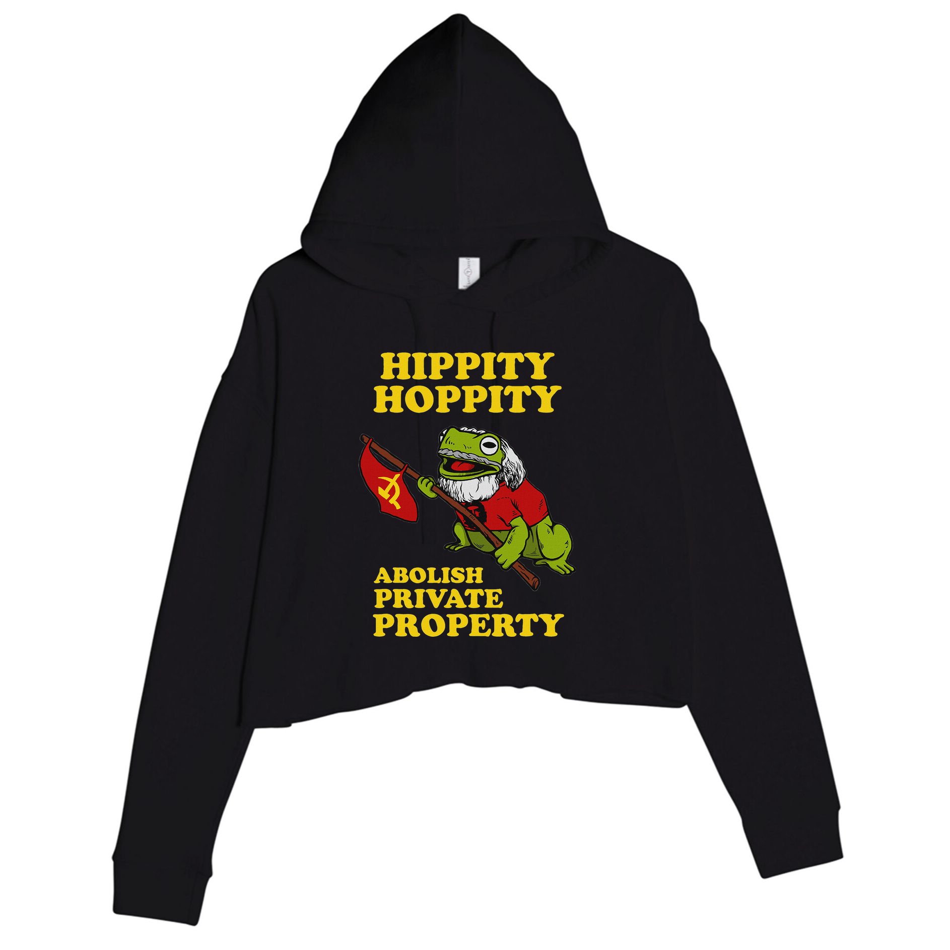 Hippity Hoppity Abolish Private Property Frog Meme Crop Fleece Hoodie