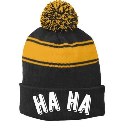 Haha Stripe Pom Pom Beanie