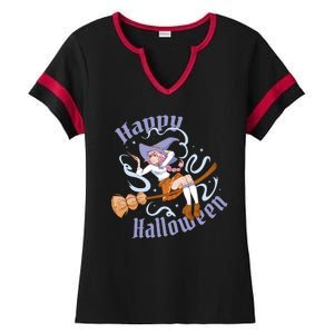 Happy Halloween Anime Witch Girl Ladies Halftime Notch Neck Tee