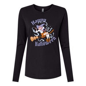 Happy Halloween Anime Witch Girl Womens Cotton Relaxed Long Sleeve T-Shirt