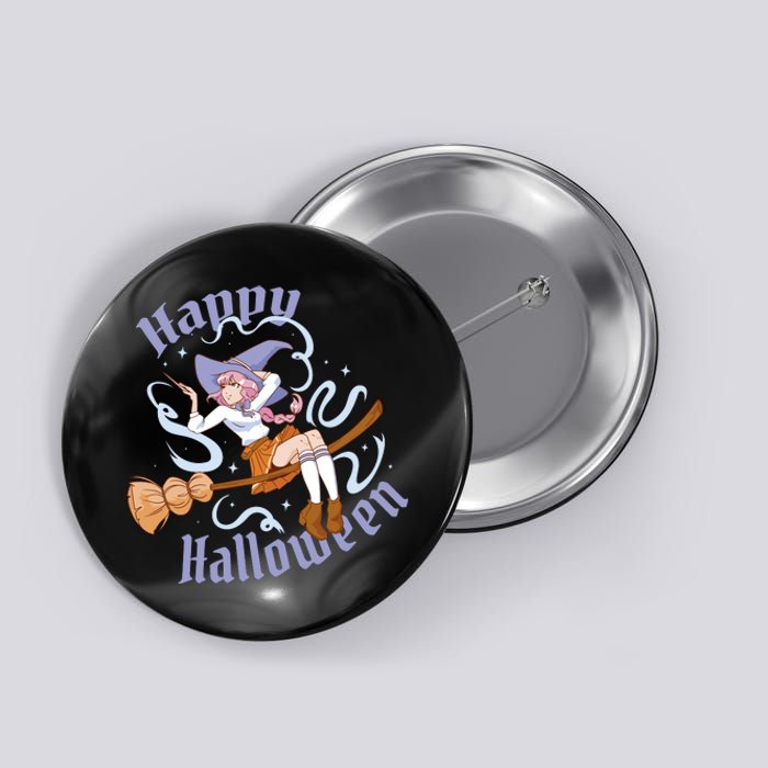 Happy Halloween Anime Witch Girl Button