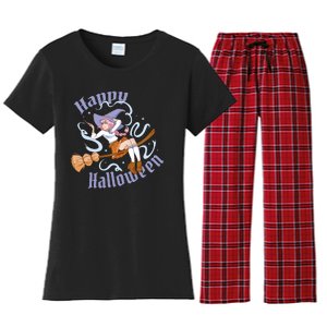 Happy Halloween Anime Witch Girl Women's Flannel Pajama Set