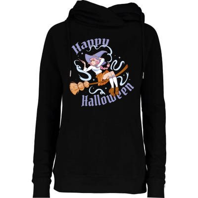 Happy Halloween Anime Witch Girl Womens Funnel Neck Pullover Hood