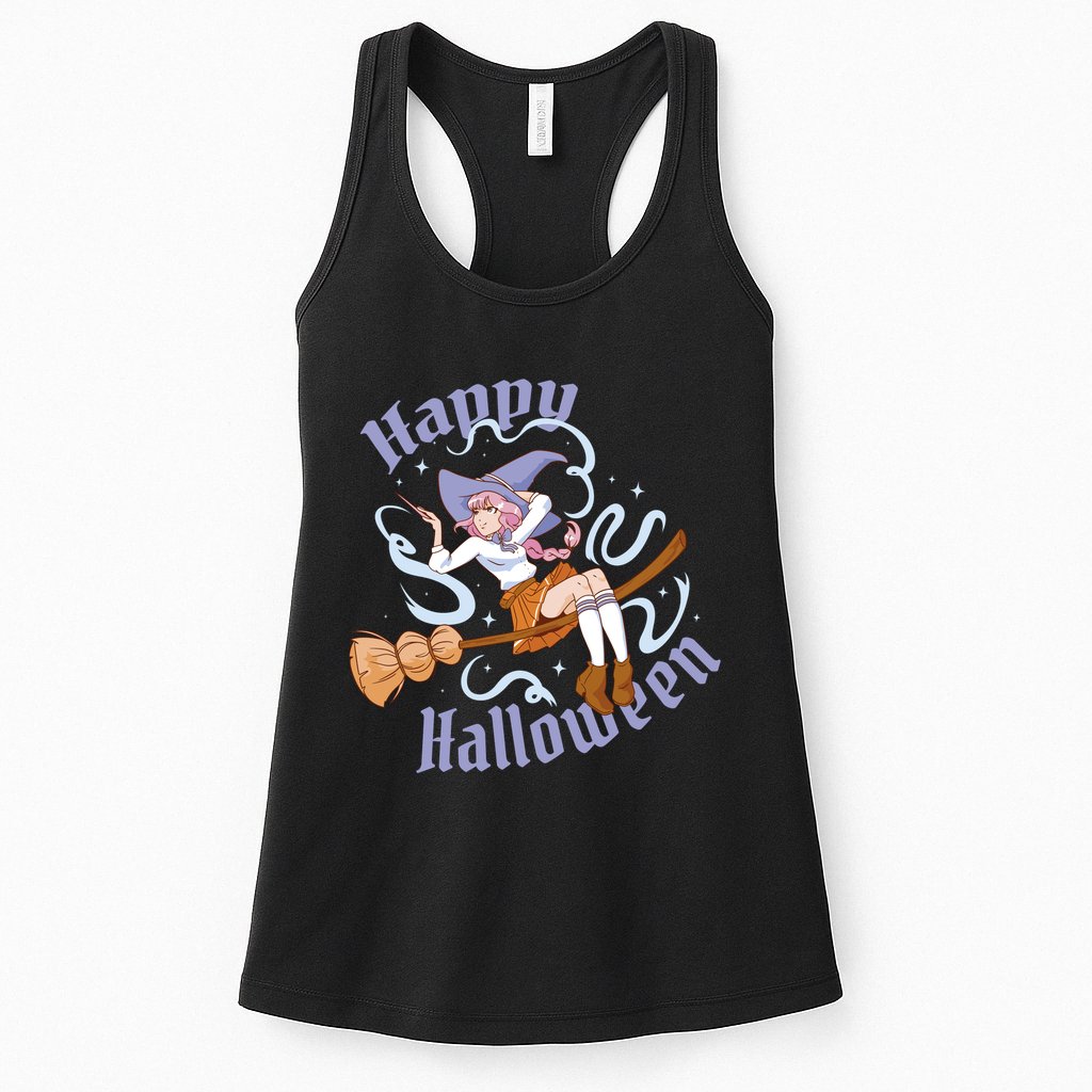 Happy Halloween Anime Witch Girl Womens Tank Top