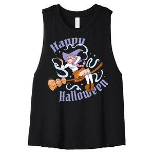 Happy Halloween Anime Witch Girl Women's Racerback Cropped Tank