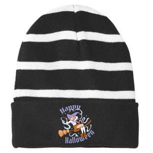 Happy Halloween Anime Witch Girl Striped Beanie with Solid Band