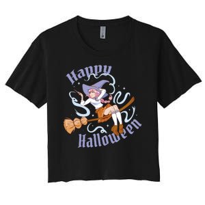 Happy Halloween Anime Witch Girl Women's Crop Top Tee