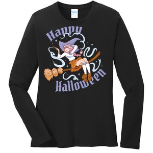 Happy Halloween Anime Witch Girl Ladies Long Sleeve Shirt