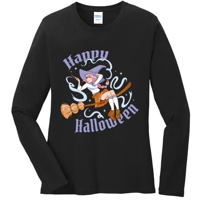 Happy Halloween Anime Witch Girl Ladies Long Sleeve Shirt