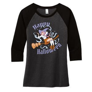 Happy Halloween Anime Witch Girl Women's Tri-Blend 3/4-Sleeve Raglan Shirt