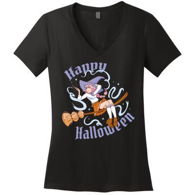 Happy Halloween Anime Witch Girl Women's V-Neck T-Shirt