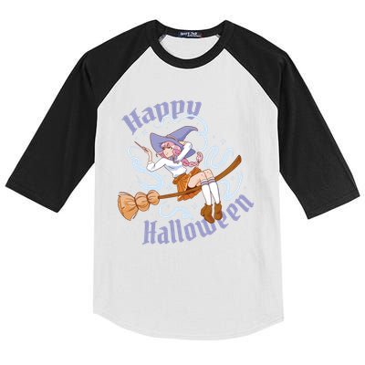 Happy Halloween Anime Witch Girl Kids Colorblock Raglan Jersey