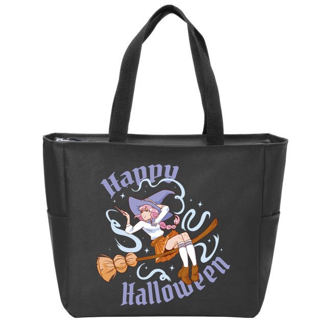 Happy Halloween Anime Witch Girl Zip Tote Bag