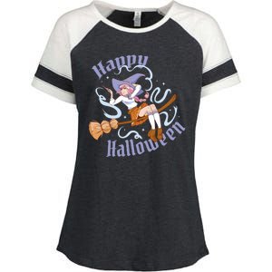 Happy Halloween Anime Witch Girl Enza Ladies Jersey Colorblock Tee