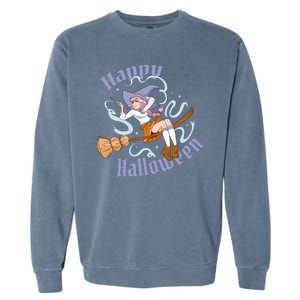 Happy Halloween Anime Witch Girl Garment-Dyed Sweatshirt