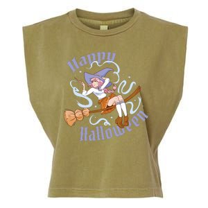 Happy Halloween Anime Witch Girl Garment-Dyed Women's Muscle Tee