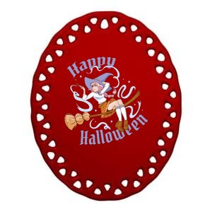 Happy Halloween Anime Witch Girl Ceramic Oval Ornament