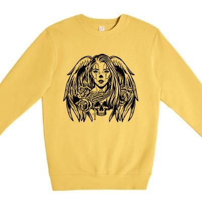 Heaven & Hell Angel Skull Day Of The Dead Premium Crewneck Sweatshirt