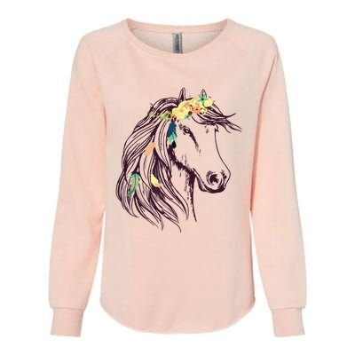 Horse Head Art With Flowers For Animal Lovers Horses Womens California Wash Sweatshirt