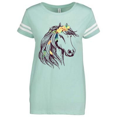 Horse Head Art With Flowers For Animal Lovers Horses Enza Ladies Jersey Football T-Shirt