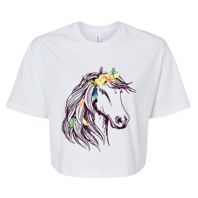 Horse Head Art With Flowers For Animal Lovers Horses Bella+Canvas Jersey Crop Tee