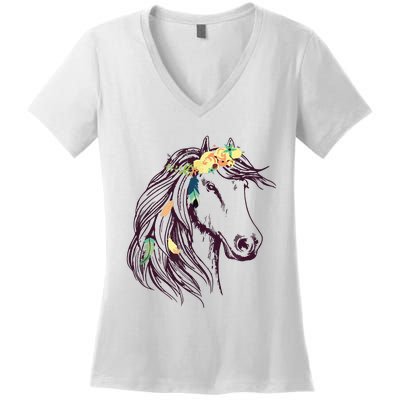 Horse Head Art With Flowers For Animal Lovers Horses Women's V-Neck T-Shirt