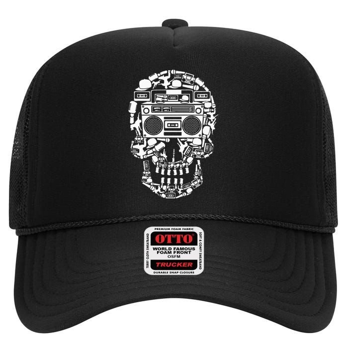 Hip Hop Boombox Hiphop Boombox Skull High Crown Mesh Back Trucker Hat